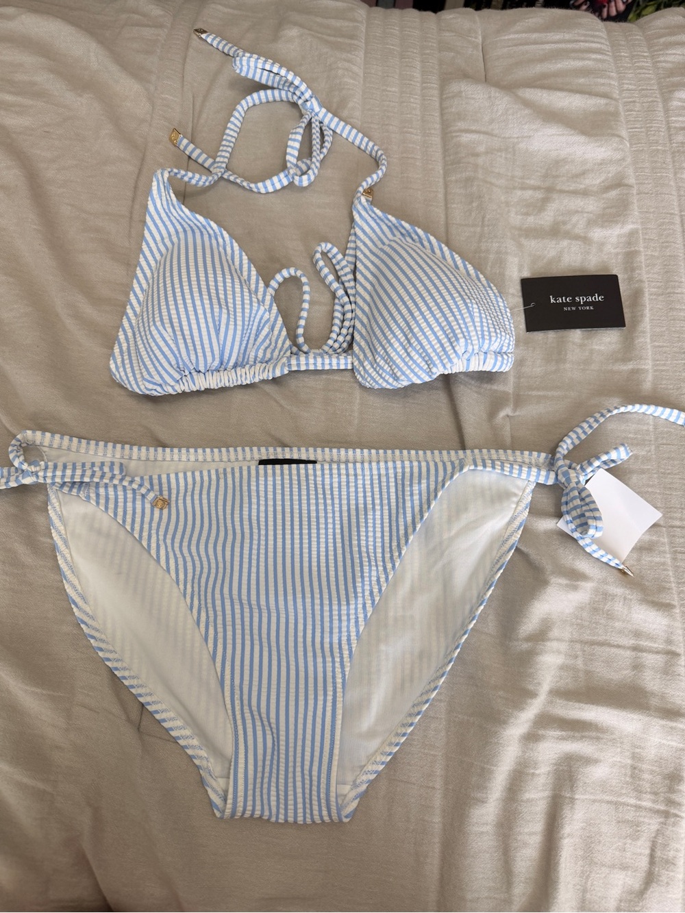 kate spade Light Blue & White Striped Girls Bikini Set